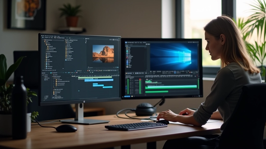 Interfaz profesional de edición de vídeo con timeline, clips de vídeo y efectos en pantalla
